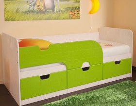 Кровать детская Минима 1,86м с ящиками (дуб атланта/лайм глянец) в Заозёрном - zaozyornyj.katalogmebeli.com | фото