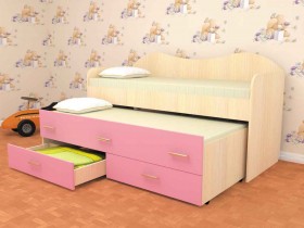 Кровать детская Нимфа двухместная 2.0 Дуб молочный/Розовый в Заозёрном - zaozyornyj.katalogmebeli.com | фото