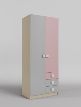 Шкаф 2-х створчатый с ящиками Грэйси (Розовый/Серый/корпус Клен) в Заозёрном - zaozyornyj.katalogmebeli.com | фото