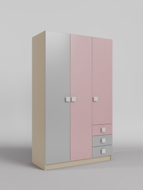 Шкаф 3-х створчатый с ящиками Грэйси (Розовый/Серый/корпус Клен) в Заозёрном - zaozyornyj.katalogmebeli.com | фото