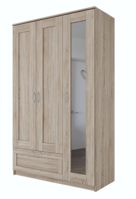 Шкаф трехдверный Сириус с зеркалом и 1 ящиком дуб сонома в Заозёрном - zaozyornyj.katalogmebeli.com | фото